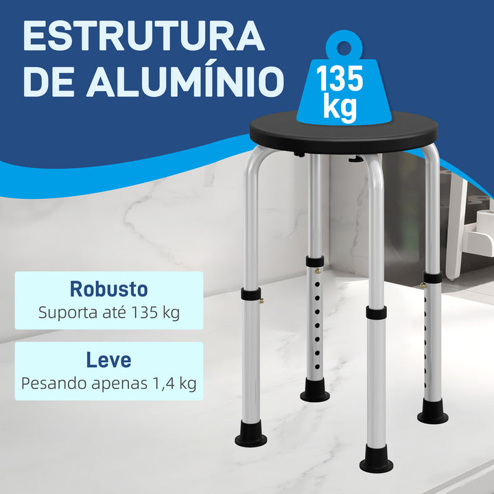 Banco de Duche, Cadeira de Duche Antiderrapante com Altura Ajustável Suporta 135 kg Banco de Banho para Idosos e Pessoas com Mobilidade Reduzida