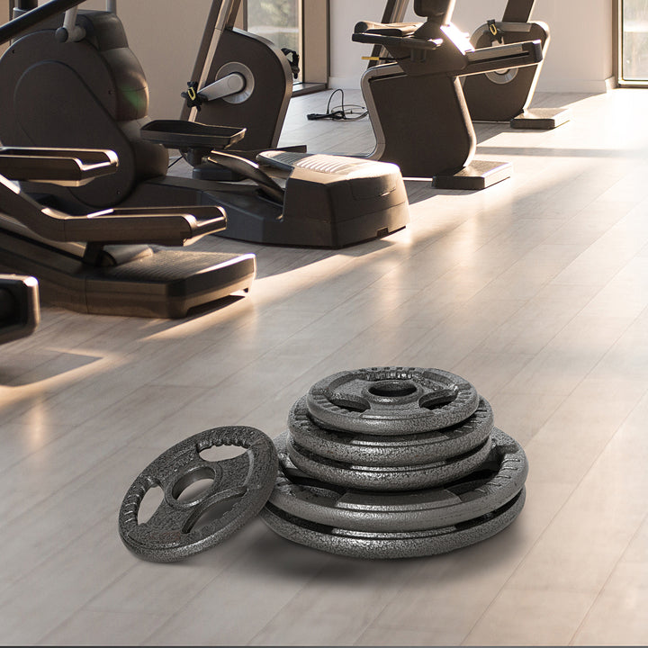 Conjunto de 6 Discos de Peso 35kg Discos Olimpicos com Orifício Central de Ø5,4cm para Treinamento em Casa Academia Prata