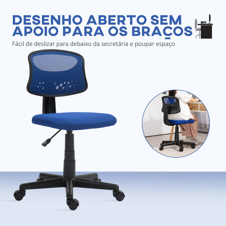 Cadeira de Escritório sem Apoio para os Braços Cadeira de Escritório Giratória com Encosto de Malha Respirável Altura Ajustável Carga 120 kg 43x48x78-88 cm Azul