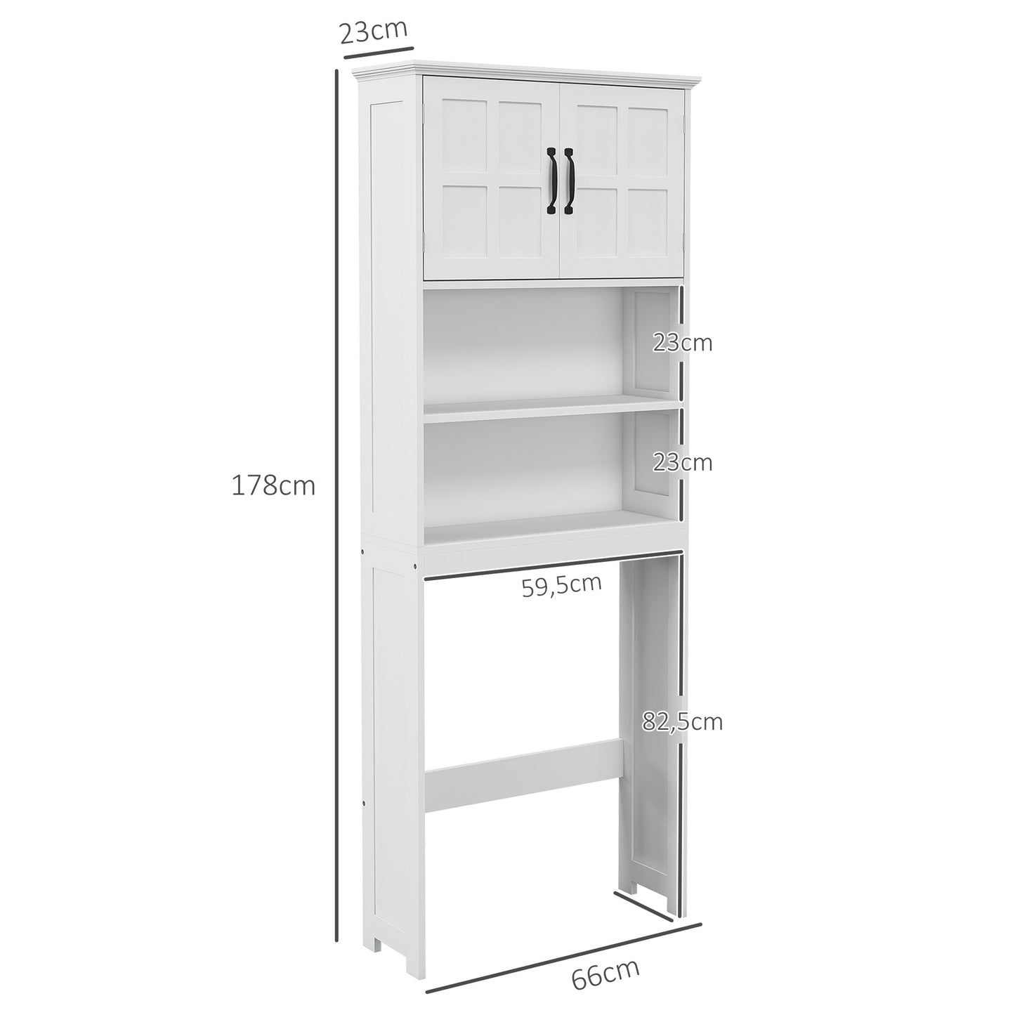 Móvel sobre Sanita Armário para Máquina de Lavar com 2 Portas Prateleiras Abertas e Prateleira Ajustável Móvel para Casa de Banho 66x23x178 cm Branco