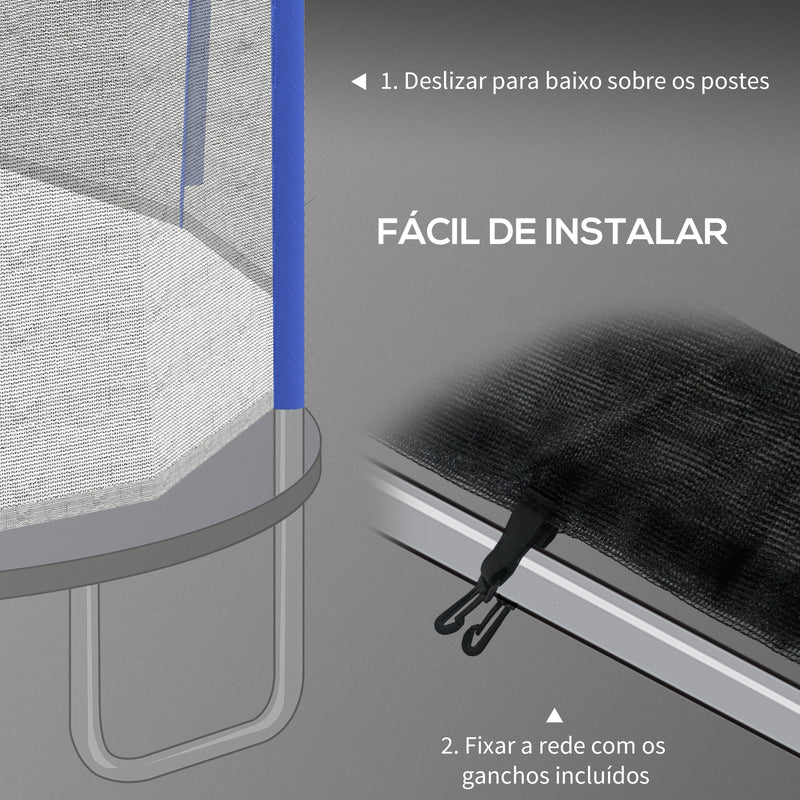 Rede de Segurança para Trampolim Ø244 cm Rede de Substituição de Trampolins para Exterior e Porta com Fecho de Correr para 6 Postes Azul