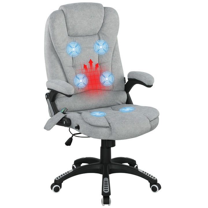 Cadeira de Massagem com 6 Pontos de Massagem Cadeira de Escritório Reclinável até 125° com Função de Aquecimento Altura Ajustável e Rodas para Estúdio 65x71x110-120 cm Cinza