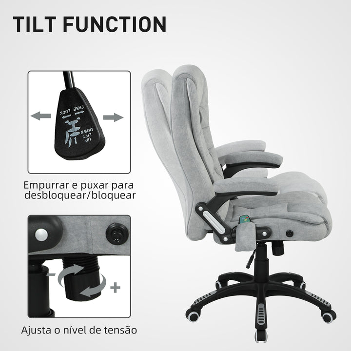 Cadeira de Massagem com 6 Pontos de Massagem Cadeira de Escritório Reclinável até 125° com Função de Aquecimento Altura Ajustável e Rodas para Estúdio 65x71x110-120 cm Cinza
