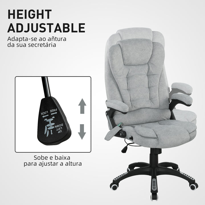 Cadeira de Massagem com 6 Pontos de Massagem Cadeira de Escritório Reclinável até 125° com Função de Aquecimento Altura Ajustável e Rodas para Estúdio 65x71x110-120 cm Cinza