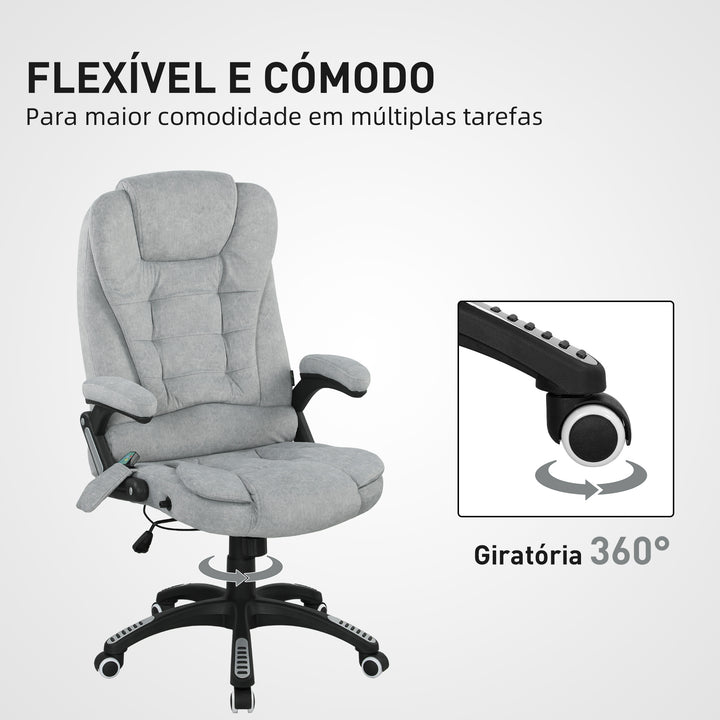 Cadeira de Massagem com 6 Pontos de Massagem Cadeira de Escritório Reclinável até 125° com Função de Aquecimento Altura Ajustável e Rodas para Estúdio 65x71x110-120 cm Cinza
