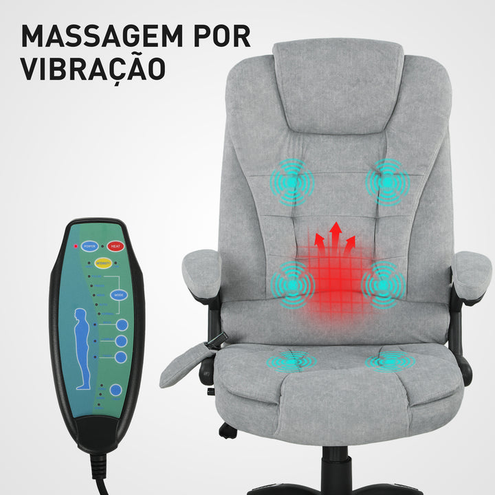 Cadeira de Massagem com 6 Pontos de Massagem Cadeira de Escritório Reclinável até 125° com Função de Aquecimento Altura Ajustável e Rodas para Estúdio 65x71x110-120 cm Cinza