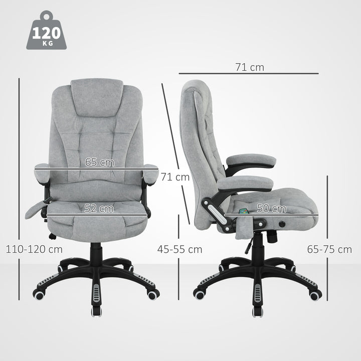 Cadeira de Massagem com 6 Pontos de Massagem Cadeira de Escritório Reclinável até 125° com Função de Aquecimento Altura Ajustável e Rodas para Estúdio 65x71x110-120 cm Cinza
