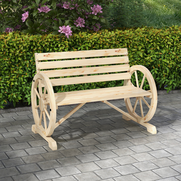 Banco de Jardim de Madeira Banco Exterior com Apoios em Forma de Roda Estilo Rústico Suporta até 240 kg 2 Lugares para Pátio ou Terraço 105,5x56x79 cm Madeira