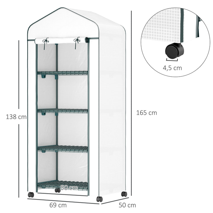 Estufa de Jardim com 4 Prateleiras e Cobertura de PE Estufa de Aço para Cultivo de Plantas Flores 69x50x165 cm Branco