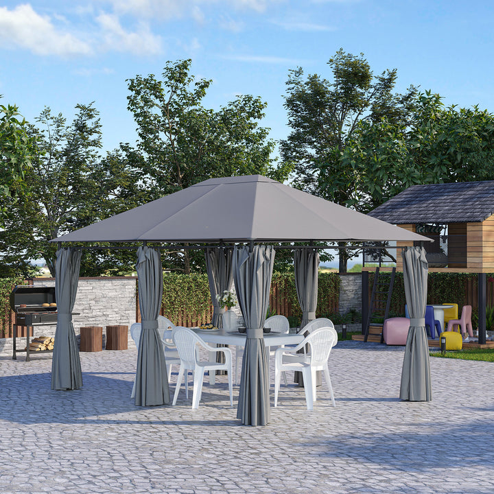 Pégola de Jardim Pérgola de Exterior com Paredes Laterais Amovíveis e Estrutura de Aço para Festas Eventos 398x300x272 cm Cinza