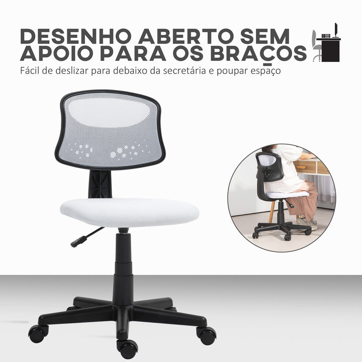 Cadeira de Escritório sem Apoio para os Braços Cadeira de Escritório Giratória com Encosto de Malha Respirável Altura Ajustável Carga 120 kg 43x48x78-88 cm Branco