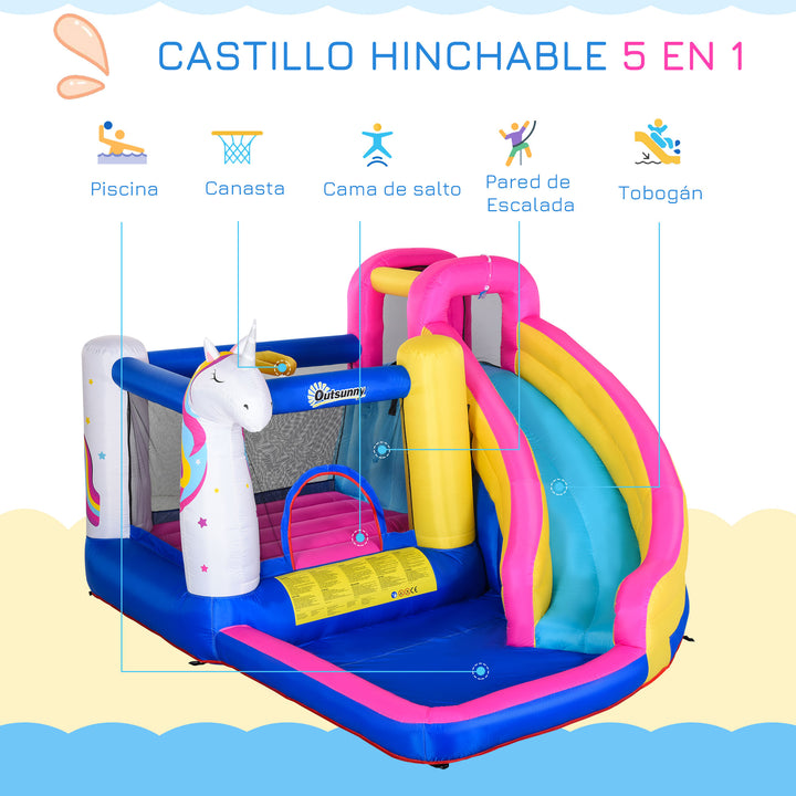 Castelo inflável infantil com piscina escorregador cama de salto e bolsa de transporte 380x320x210 cm Multicolor