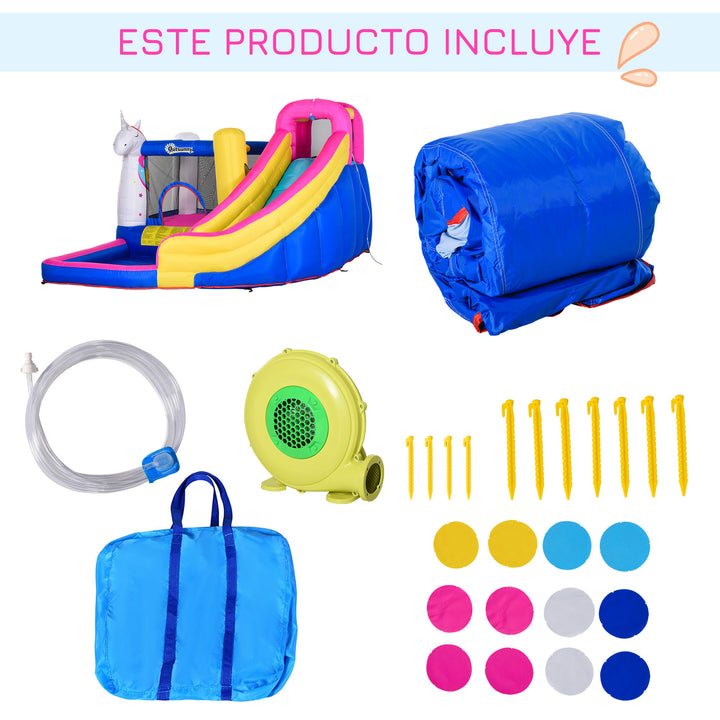 Castelo inflável infantil com piscina escorregador cama de salto e bolsa de transporte 380x320x210 cm Multicolor