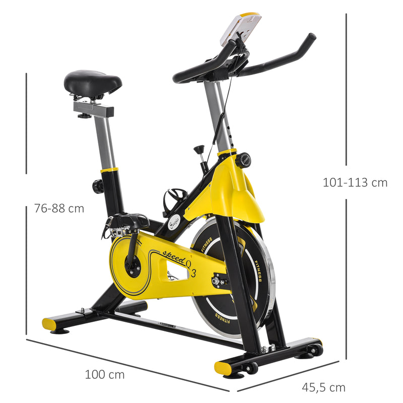 Bicicleta Estática com Resistência Ajustável Bicicleta Fitness com Ecrã LCD Rodas Guiador e Assento Ajustáveis para Casa Ginásio 45,5x100x101-113 cm Amarelo e Preto