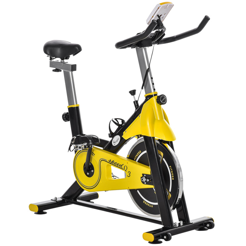 Bicicleta Estática com Resistência Ajustável Bicicleta Fitness com Ecrã LCD Rodas Guiador e Assento Ajustáveis para Casa Ginásio 45,5x100x101-113 cm Amarelo e Preto