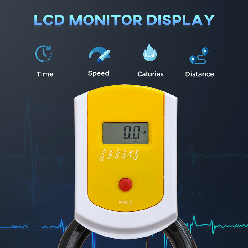 Bicicleta Estática com Resistência Ajustável Bicicleta Fitness com Ecrã LCD Rodas Guiador e Assento Ajustáveis para Casa Ginásio 45,5x100x101-113 cm Amarelo e Preto