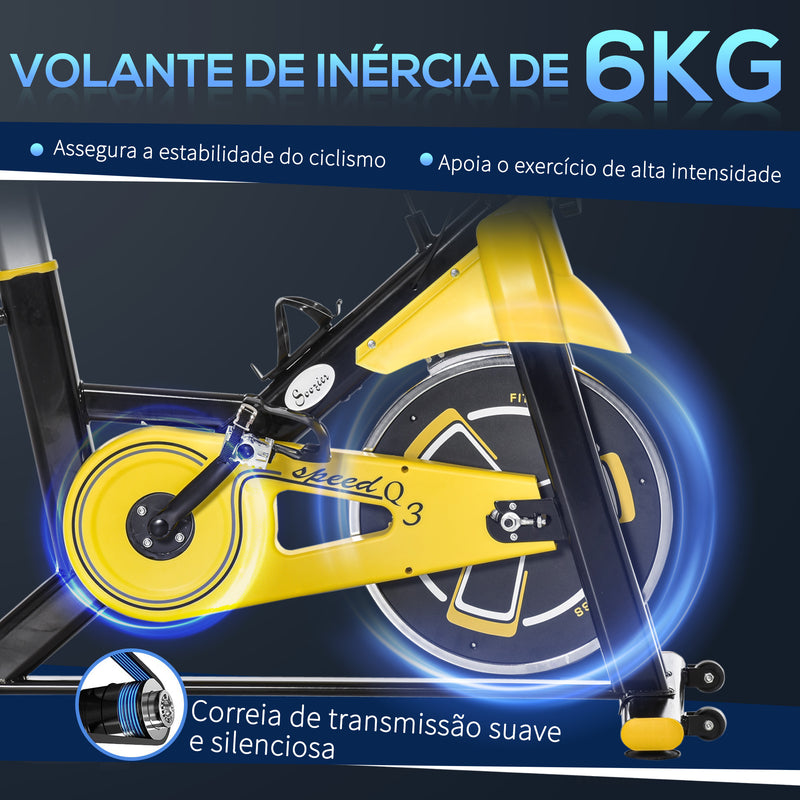 Bicicleta Estática com Resistência Ajustável Bicicleta Fitness com Ecrã LCD Rodas Guiador e Assento Ajustáveis para Casa Ginásio 45,5x100x101-113 cm Amarelo e Preto