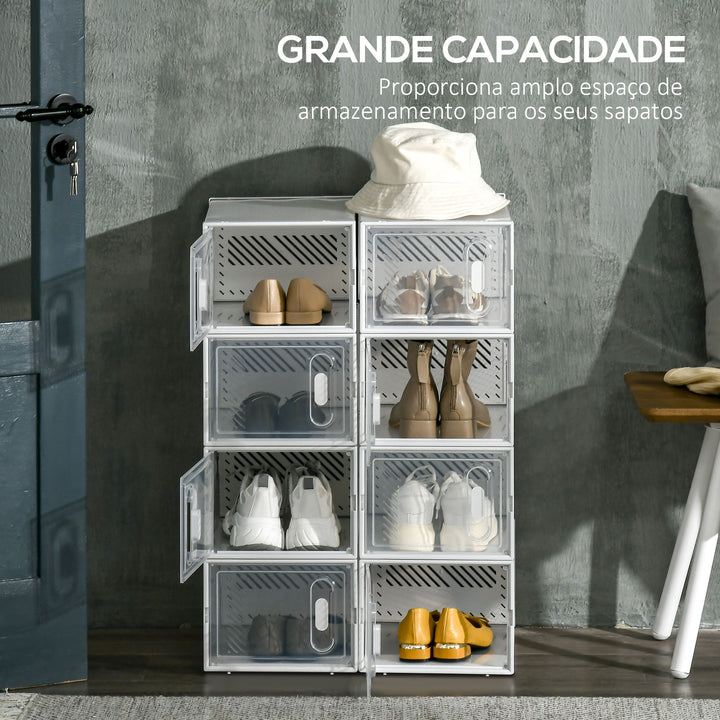 Armário Modular de Plástico Sapateira Modular com 8 Cubos Portas Magnéticas Organizador de Sapatos para Entrada Corredor Dormitório 25x35x19cm Transparente
