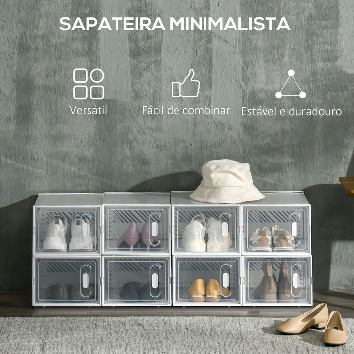 Armário Modular de Plástico Sapateira Modular com 8 Cubos Portas Magnéticas Organizador de Sapatos para Entrada Corredor Dormitório 25x35x19cm Transparente