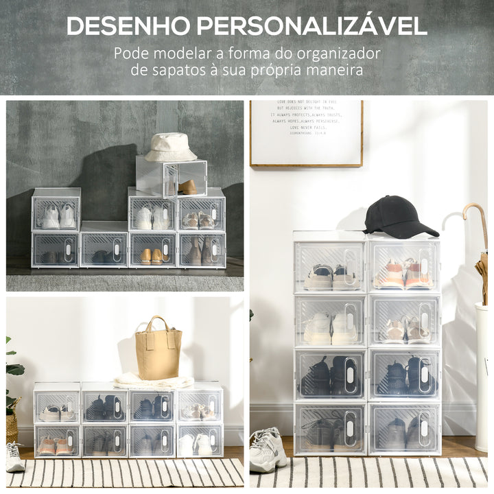 Armário Modular de Plástico Sapateira Modular com 8 Cubos Portas Magnéticas Organizador de Sapatos para Entrada Corredor Dormitório 25x35x19cm Transparente