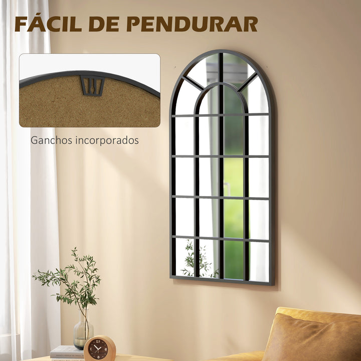 Espelho Decorativo de Parede Moderno Espelho de Parede 65x110 cm com Estrutura de Metal para Sala de Estar Corredor Entrada Preto