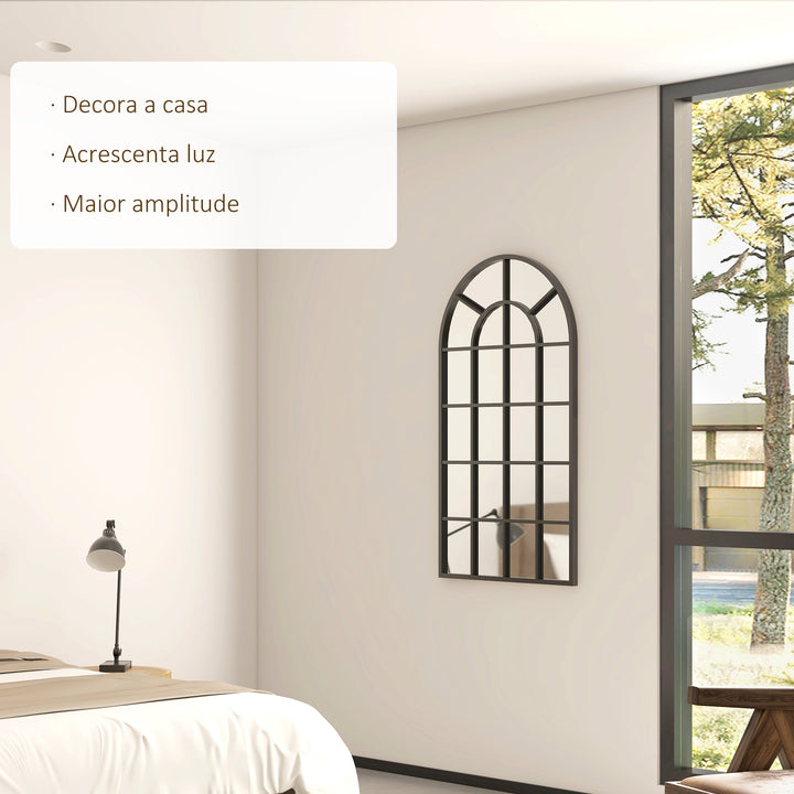 Espelho Decorativo de Parede Moderno Espelho de Parede 65x110 cm com Estrutura de Metal para Sala de Estar Corredor Entrada Preto