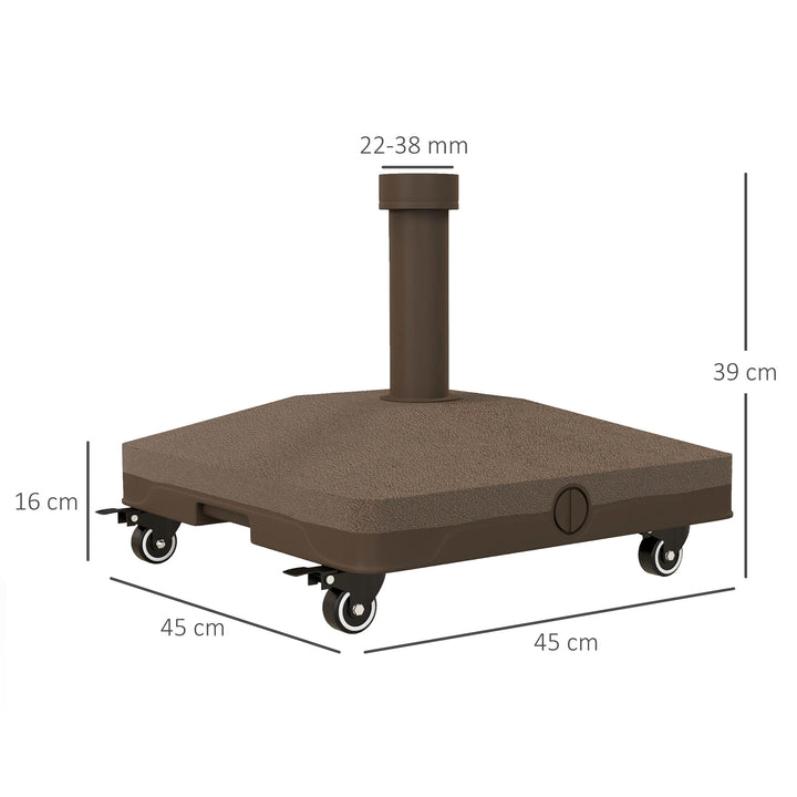 Base para Chapéu de Sol com Rodas Suporte de HDPE Compatível com Mastros Ø22-38 mm Recheável com Areia 18 kg ou Água 16 kg para Jardim Pátio ou Terraço Castanho
