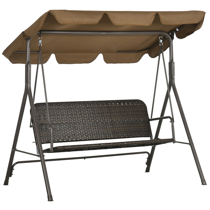 Banco Baloiço de Jardim Baloiço de Exterior com Toldo Ajustável Assento em Vime PE e Apoio para os Braços para Varanda Pátio Carga 240 kg 167x112x153 cm Marrom
