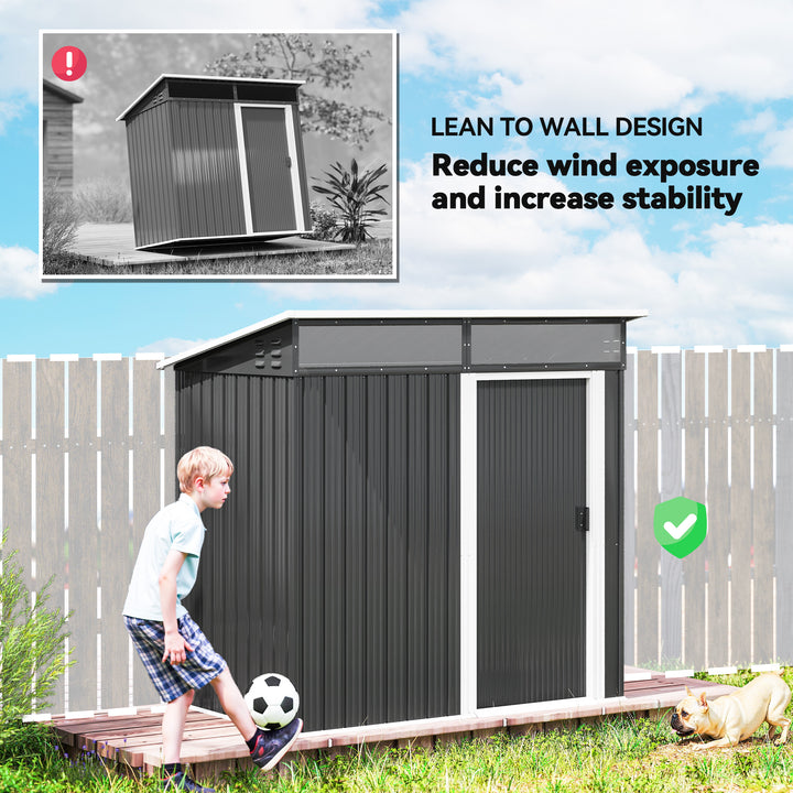 Abrigo de Jardim 1,9m² 195x122x182 cm Abrigo de Exterior com Base Reforçada (Chão NÃO Incluído) Porta Corredera Janelas Abrigo de Ferramentas para Pátio Cinza Escuro