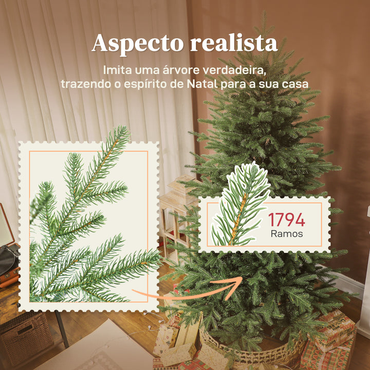 Árvore de Natal Artificial 180 cm Árvore de Natal com 1794 Ramos Densos Suporte Metálico Dobrável Montagem Fácil para Interior Verde