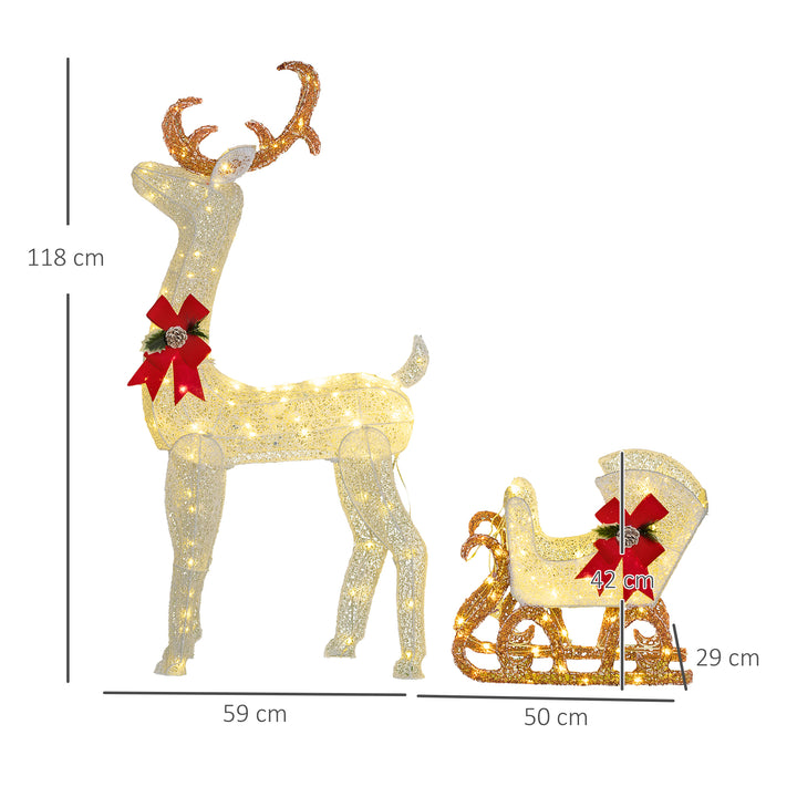 Rena com Trenó Luminoso Decoração de Natal com 170 LED Branco Quente Iluminação Natalícia para Interior Exterior e Jardim 50x29x42 cm Multicor