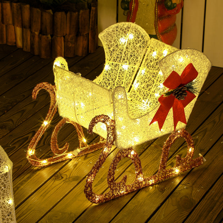 Rena com Trenó Luminoso Decoração de Natal com 170 LED Branco Quente Iluminação Natalícia para Interior Exterior e Jardim 50x29x42 cm Multicor