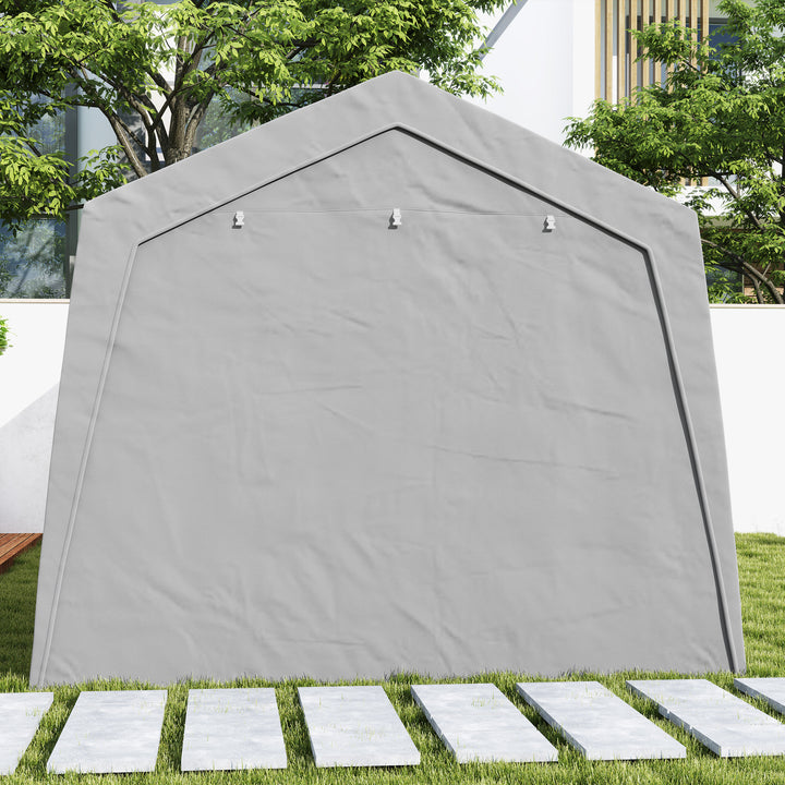 Abrigo de Jardim Exterior 300x597x257 cm Tenda de Armazenamento com Porta Enrolável para Motas Bicicletas e Ferramentas de Jardim Cinzento