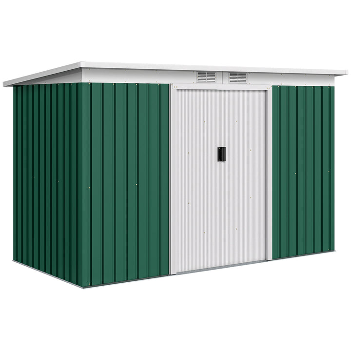 Barracão de jardim tipo galpão de metal para armazenamento de ferramentas 277x130x173cm Aço verde