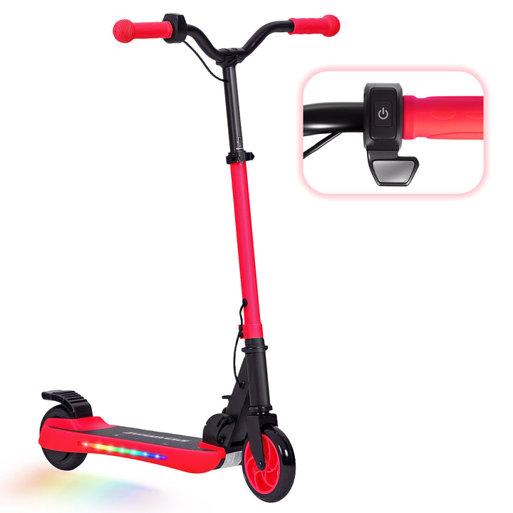 Trotinete Elétrica Dobrável para Crianças acima de 6 Anos Motor 120 W Autonomia 6 km e Máximo 10 km/h com Travão Altura Ajustável Luzes LED e Estrutura de Alumínio 74x52x83-87 cm Vermelho