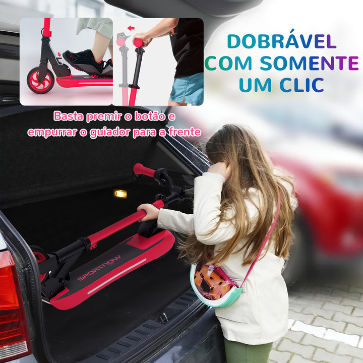 Trotinete Elétrica Dobrável para Crianças acima de 6 Anos Motor 120 W Autonomia 6 km e Máximo 10 km/h com Travão Altura Ajustável Luzes LED e Estrutura de Alumínio 74x52x83-87 cm Vermelho