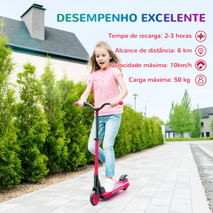 Trotinete Elétrica Dobrável para Crianças acima de 6 Anos Motor 120 W Autonomia 6 km e Máximo 10 km/h com Travão Altura Ajustável Luzes LED e Estrutura de Alumínio 74x52x83-87 cm Vermelho