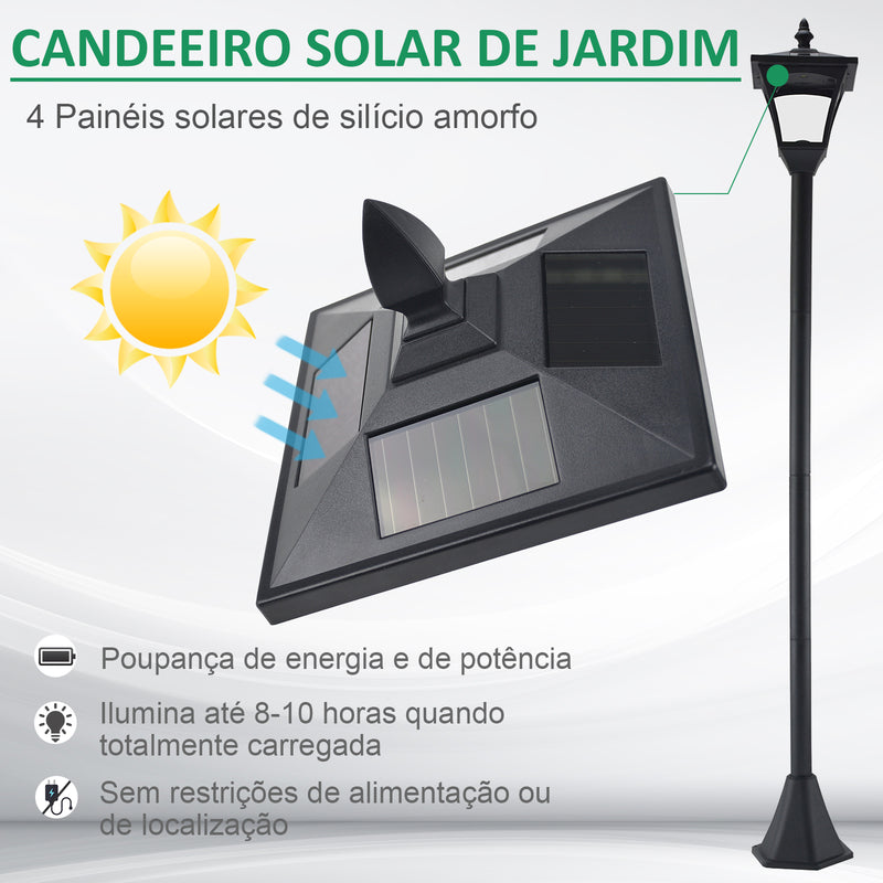 Candeeiro Solar Candeeiro Solar para Jardim com Painel Solar Acendimento Automático e Estrutura de Aço Inoxidável para Varanda Pátio 18x18x160 cm Preto