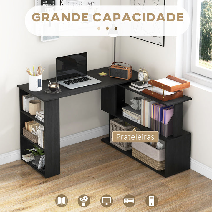Mesa de Computador Secretária Mesa de Canto Giratória 360° com 5 Prateleiras para Casa Escritório Preto