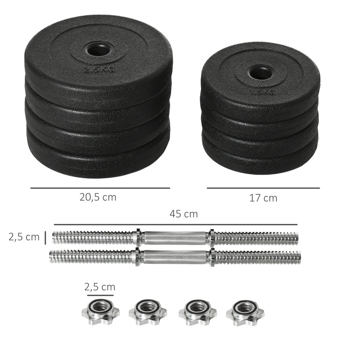 Conjunto de Halteres Ajustáveis 20 kg com Barra de Conexão de Aço e Discos Desmontáveis Conjunto de Pesos para Treinamento em Casa Academia Escritório Preto