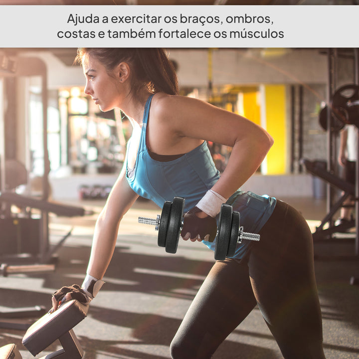 Conjunto de Halteres Ajustáveis 20 kg com Barra de Conexão de Aço e Discos Desmontáveis Conjunto de Pesos para Treinamento em Casa Academia Escritório Preto