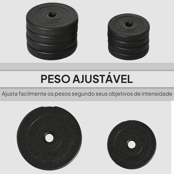 Conjunto de Halteres Ajustáveis 20 kg com Barra de Conexão de Aço e Discos Desmontáveis Conjunto de Pesos para Treinamento em Casa Academia Escritório Preto