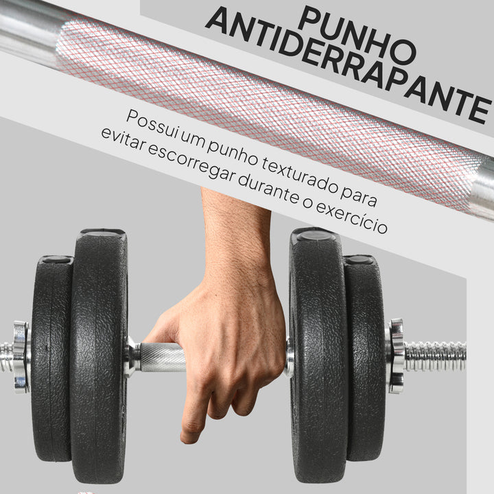 Conjunto de Halteres Ajustáveis 20 kg com Barra de Conexão de Aço e Discos Desmontáveis Conjunto de Pesos para Treinamento em Casa Academia Escritório Preto