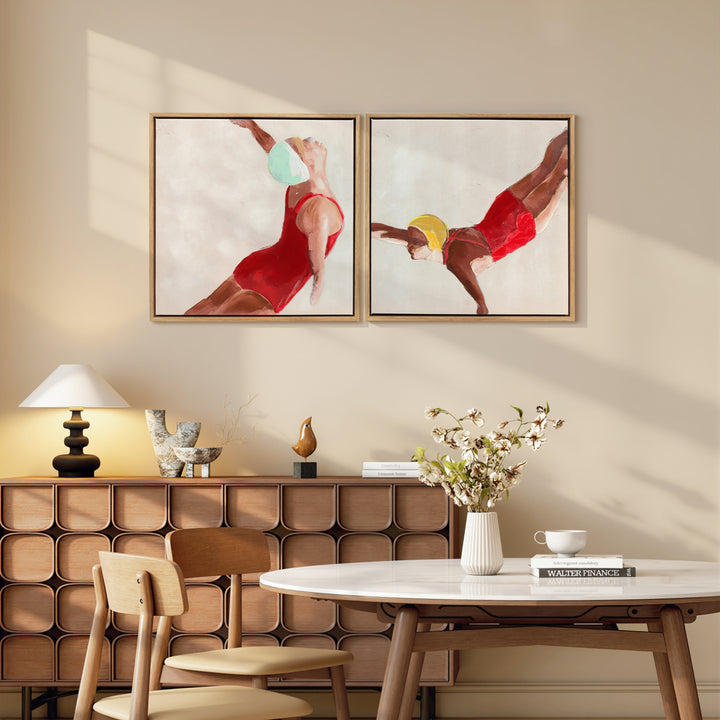 Pinturas em Tela de Figuras Dinâmicas à Mão 40x40 cm 2 Peças Pinturas de Arte de Parede Emolduradas Decoração Moderna para Quarto Sala Cozinha Vermelho
