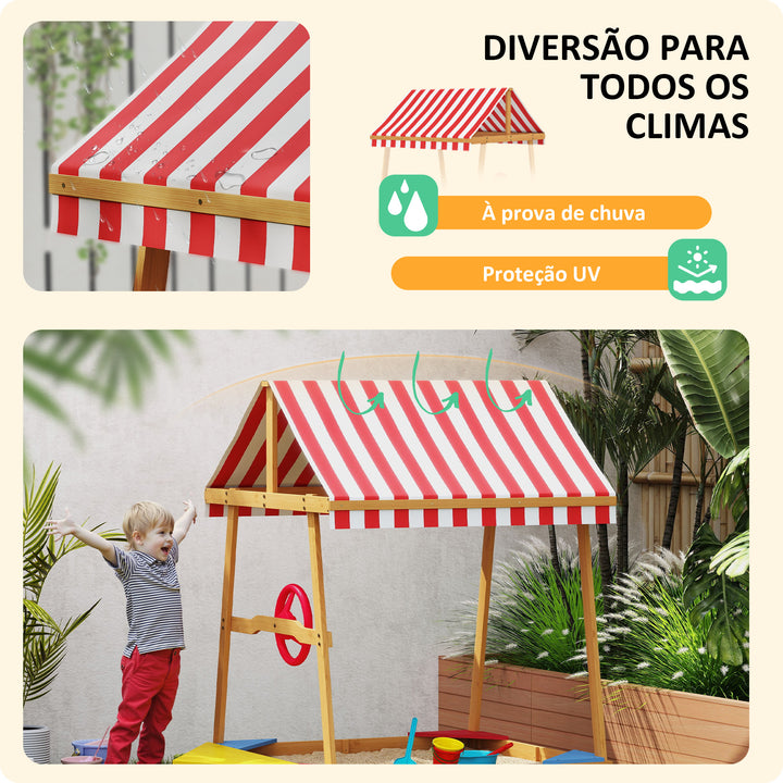 Caixa de Areia para Crianças acima de 3 Anos Caixa de Areia Infantil em Forma de Barco com Toldo e Assentos Caixa de Areia para Exterior 133x101x141 cm Madeira
