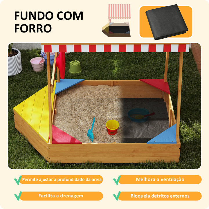 Caixa de Areia para Crianças acima de 3 Anos Caixa de Areia Infantil em Forma de Barco com Toldo e Assentos Caixa de Areia para Exterior 133x101x141 cm Madeira
