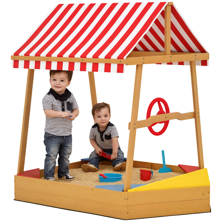 Caixa de Areia para Crianças acima de 3 Anos Caixa de Areia Infantil em Forma de Barco com Toldo e Assentos Caixa de Areia para Exterior 133x101x141 cm Madeira