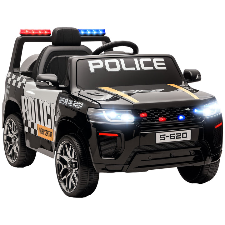 Carro Elétrico para Crianças de Polícia Carro a Bateria 12V com Motor Duplo Controlo Remoto 2,4 G Suspensão em 4 Rodas Sirene Faróis LED Porta USB Bluetooth e Música Preto