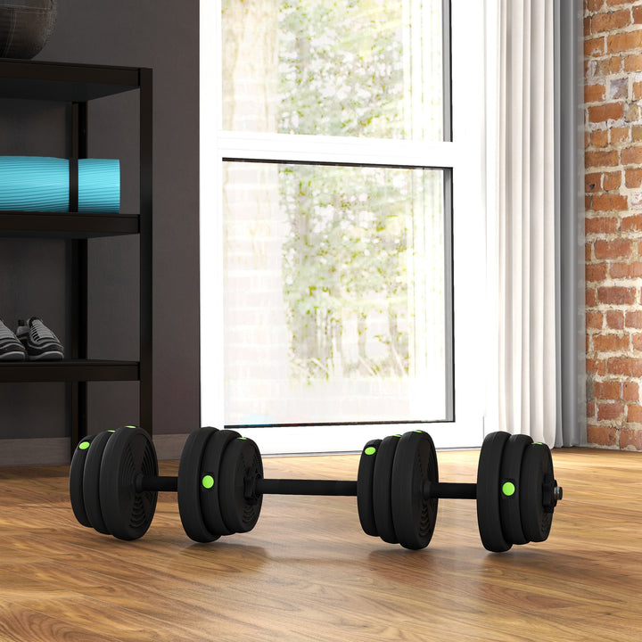 Conjunto de Halteres 25 kg 2 em 1 Conjunto de Pesos com Barra e Pega Antiderrapante para Treino de Força em Casa Ginásio Escritório Preto e Verde