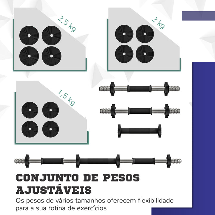 Conjunto de Halteres 25 kg 2 em 1 Conjunto de Pesos com Barra e Pega Antiderrapante para Treino de Força em Casa Ginásio Escritório Preto e Verde